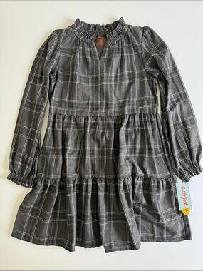 Target Girls' Gray Plaid Tiered Long-Sleeve Dress